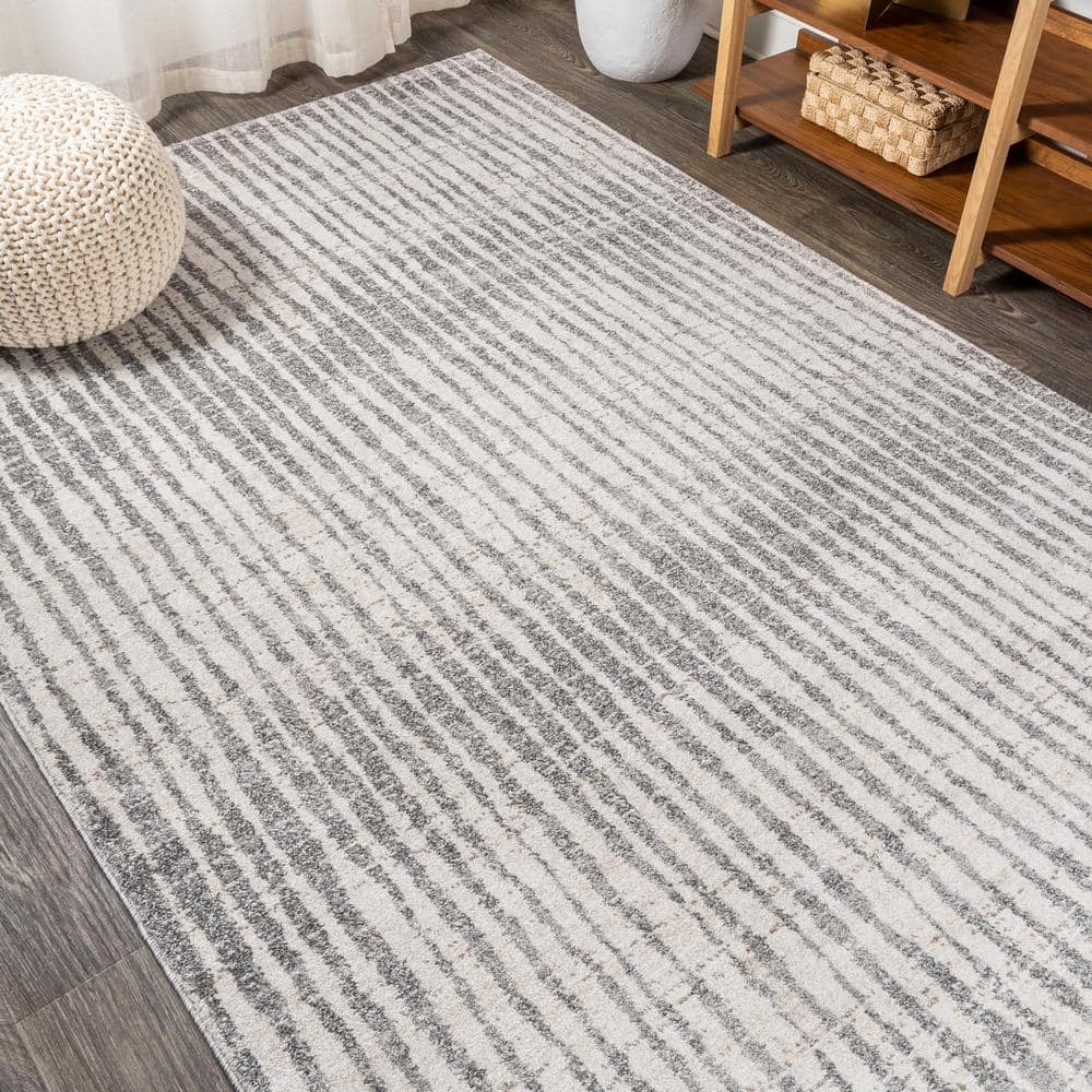 Skoura 3' x 5' Beige and Gray Stripe Synthetic Area Rug