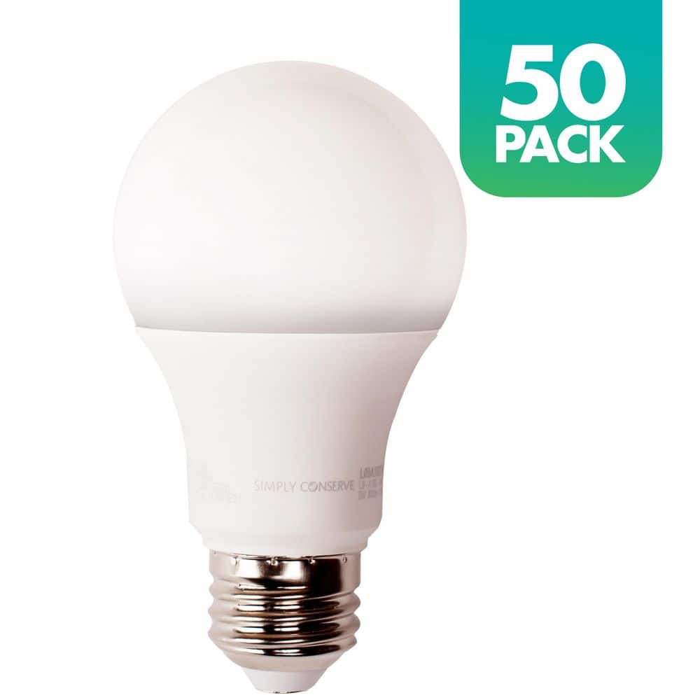 Simply Conserve 75-Watt Equivalent A19 Dimmable LED Light Bulb, 2700K Soft White, 50-pack