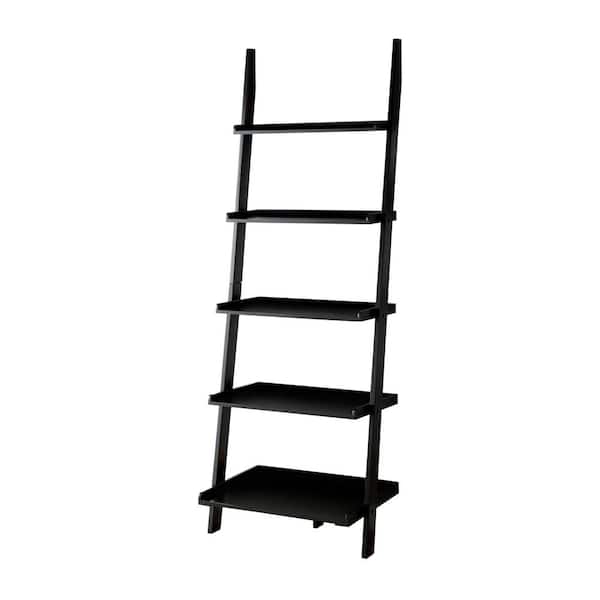 Furniture of America Zoeah 72 in. Black Wood 5-Shelf Ladder Bookcase