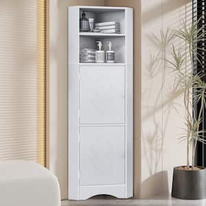14.96 in. W x 14.96 in. D x 61.02 in. H MDF White Freestanding Tall Linen Cabinet with Adjustable Shelves in White