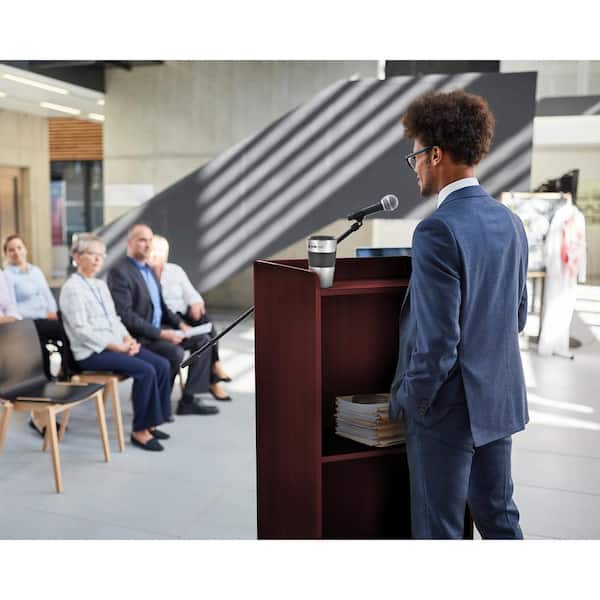 22.44 in. W Mahogany Wood Mobile Presentation Lectern Speaker Podium Stand with Shelves