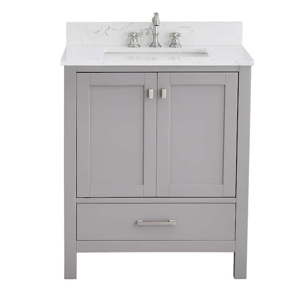 Enliven 30 in. W x 22 in. D x 39.24 in. H Freestanding Bath Vanity in Gray with White Engineered Stone Top