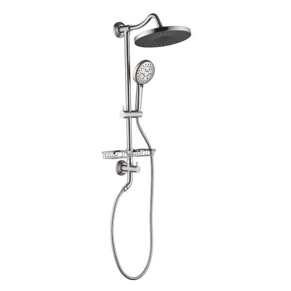 4-Spray Patterns Wall Mount Dual Shower Head Fixed and Handheld Shower Head 1.8 GPM in Brushed Nickel