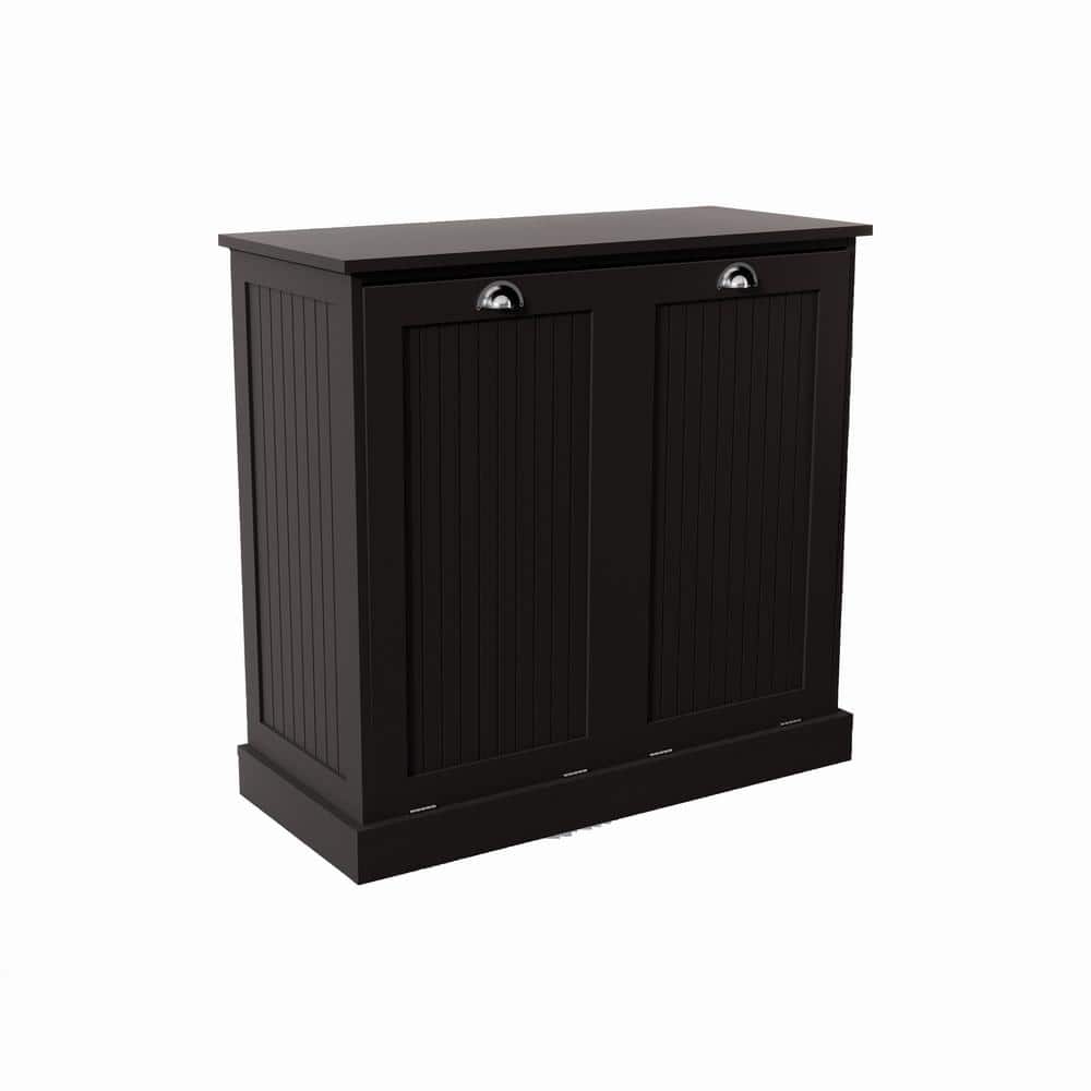 32.68 in. W. x 14.57 in. D x 31.5 in. H Black Wood Linen Cabinet with Tilt-