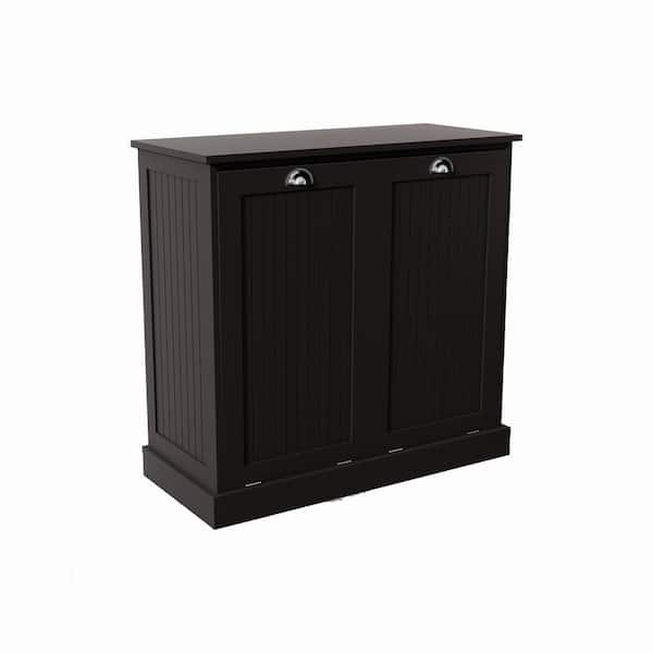 32.68 in. W. x 14.57 in. D x 31.5 in. H Black Wood Linen Cabinet with Tilt-Out Storage