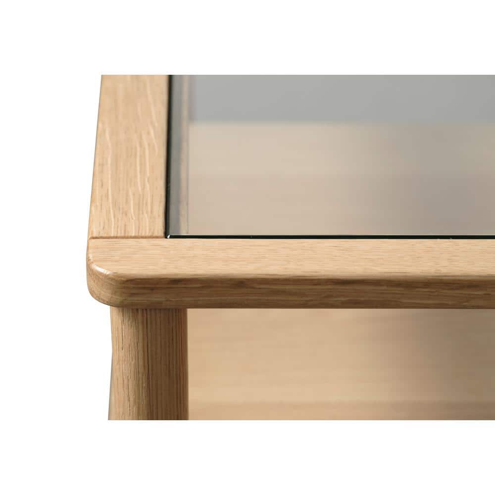 Natural Oak and Glass Rectangular Coffee Table with Shelf