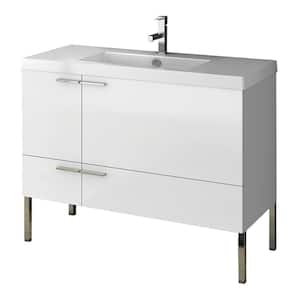 New Space 39 in. W x 17.7 in. D x 31.7 in. H Bathroom Vanity in Glossy White with Ceramic Vanity Top and Basin in White