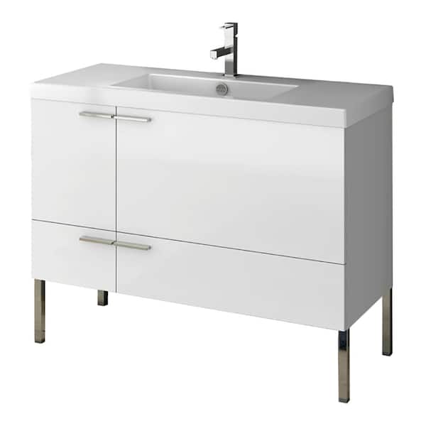 Nameeks New Space 39 in. W x 17.7 in. D x 31.7 in. H Bathroom Vanity in Glossy White with Ceramic Vanity Top and Basin in White