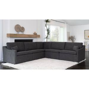 Armie 161 in. Track Arm 5-piece Modular Polyester Sectional Sofa in. Charcoal