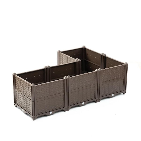 Unbranded Rectangular Raised Garden Bed Kit Outdoor Modular PET Planter Grow Box for Vegetables Flowers in Brown