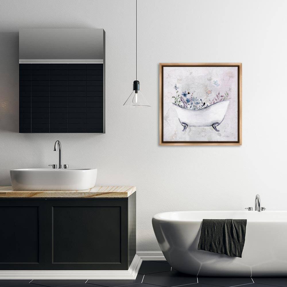 Delicate Bath with Botanics by Stella Chang Brown Floater Frame Nature Graphic Art Print 25 in. x 25 in. price history on PriceWatchPro