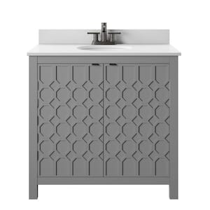 36 in. W x 20 in. D Bath Vanity in Huron Gray with Geometric Pattern and White Marble Top