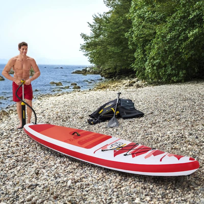 Hydro-Force 150 in. Red Fastblast Tech Inflatable Stand Up Paddle Board Water Set