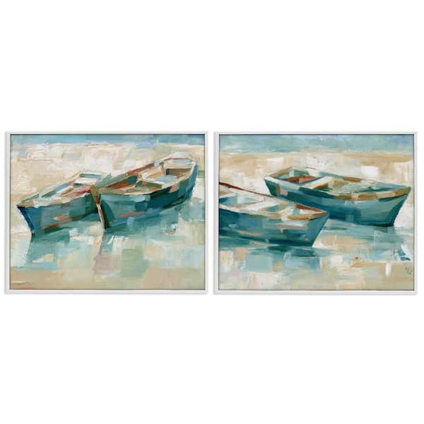 Stupell Industries Rowboat Pairs Washed Ashore by Ethan Harper 2-Pieces White Framed Typography Giclee Art Print 24 in. x 30 in.