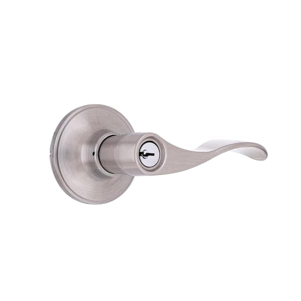 Wave Satin Nickel Keyed Entry Door Lever