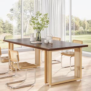 Roesler Rectangular Brown Wooden Sled 63 in. Dining Table, Executive Desk, Wood Kitchen Table for 8-People