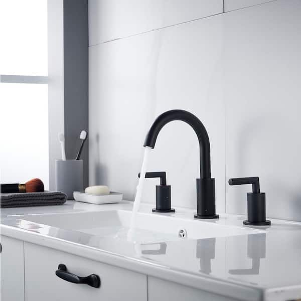 8 in. Widespread Double Handle Bathroom Faucet with 360° Swivel Spout in Black