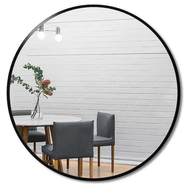 HUOVTR TA 30 in. x 30 in. Black Modern Round Framed Decorative Mirror