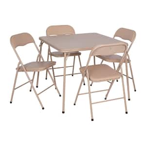 5-Piece Tan Folding Card Table and Chair Set