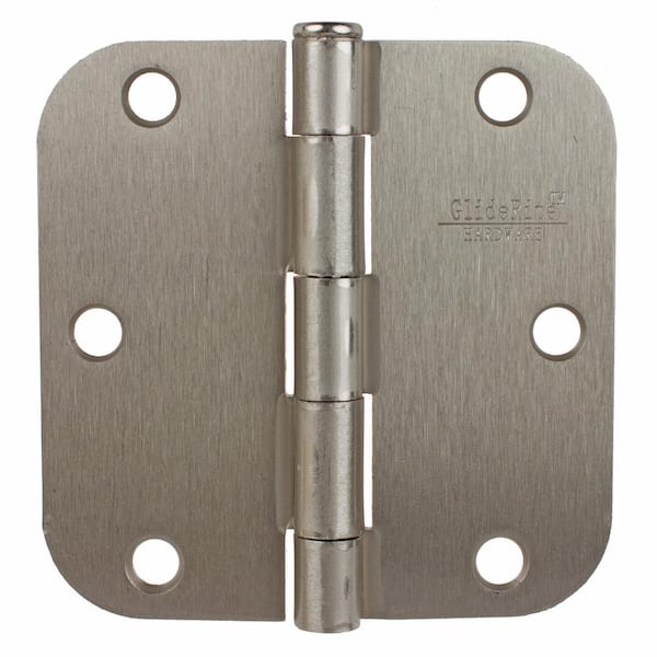 GlideRite 3-1/2 in. Satin Nickel Steel Door Hinge 5/8 in. Corner Radius with Screws (12-Pack)