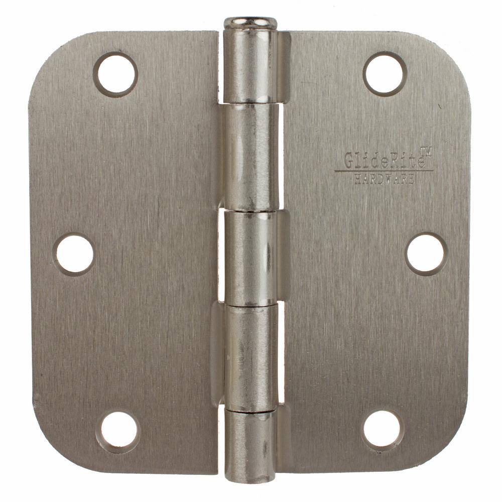 GlideRite 3-1/2 in. Satin Nickel Steel Door Hinges 5/8 in. Corner ...