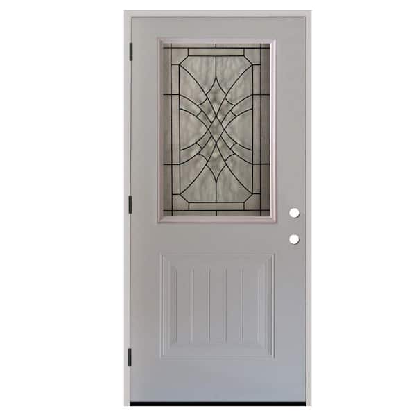 Steves & Sons 34 in. x 80 in. Webville 1/2 Lite Plank Panel White Primed Steel Prehung Front Door