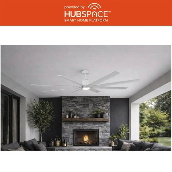 Kensgrove II 84 in. Smart Indoor/Covered Outdoor Matte White Ceiling Fan with Remote Included Powered by Hubspace