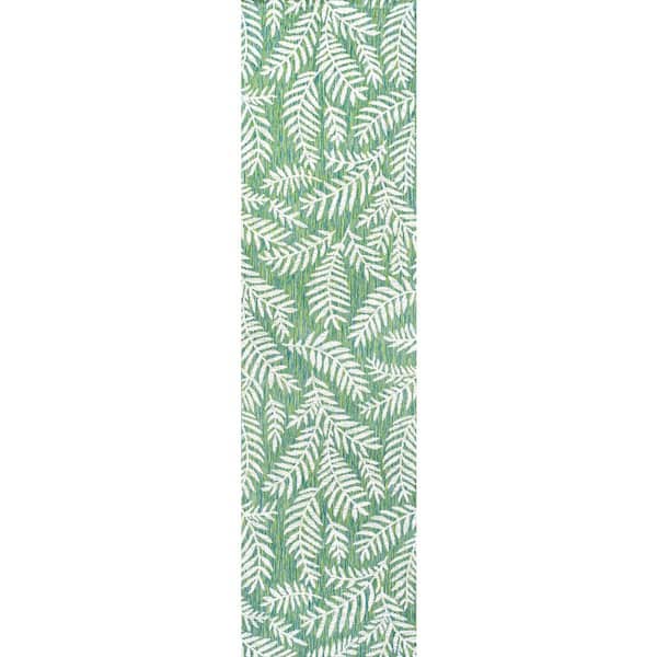 Nevis Palm Frond Cream/Green 2 ft. x 10 ft. Indoor/Outdoor Area Rug