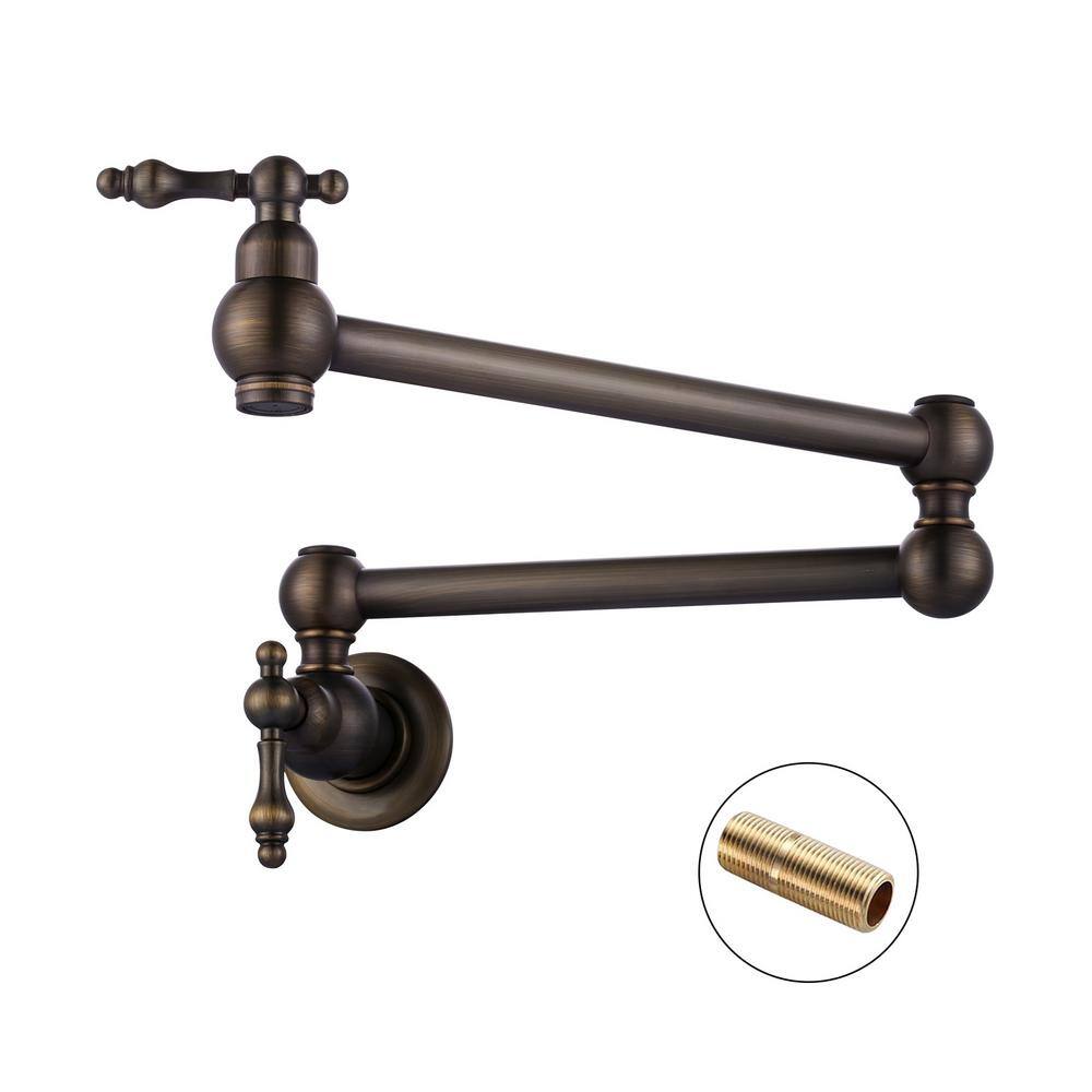 Brass Wall Mount Pot Filler with 2-Aerators and Brass Valve, Double Handle Single Hole Kitchen Faucet in Antique Bronze price history on PriceWatchPro