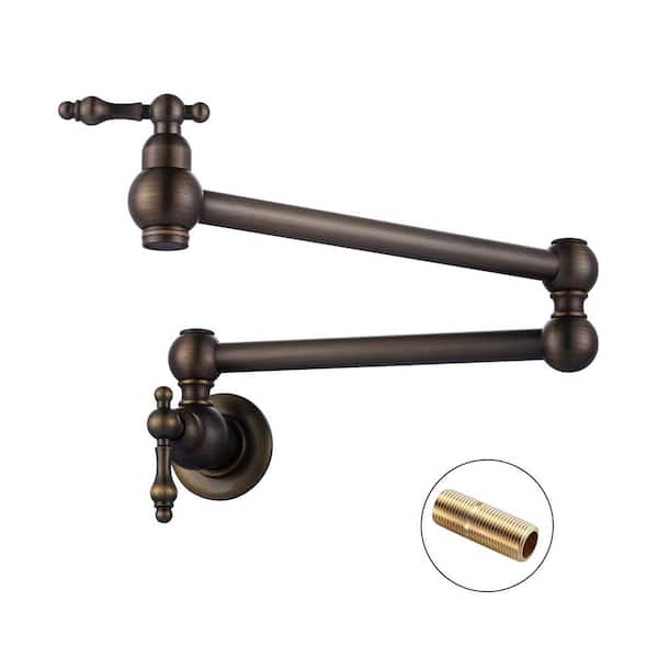 IVIGA Brass Wall Mount Pot Filler with 2-Aerators and Brass Valve, Double Handle Single Hole Kitchen Faucet in Antique Bronze