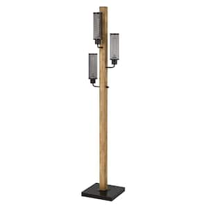 61 in. Light Oak Wood Floor Lamp with Mesh Shades