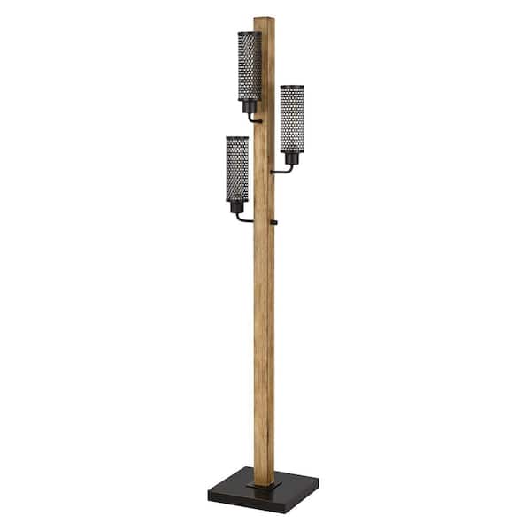 CAL Lighting 61 in. Light Oak Wood Floor Lamp with Mesh Shades