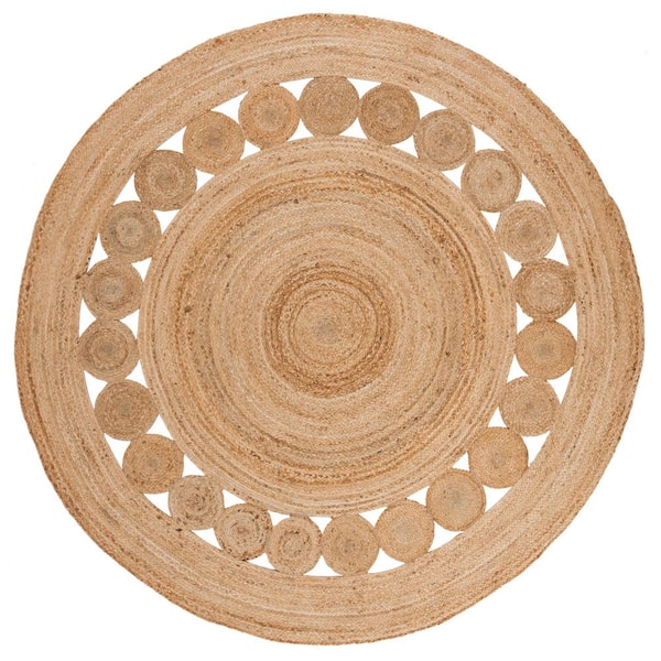 Natural Fiber Beige 7 ft. x 7 ft. Round Border Area Rug