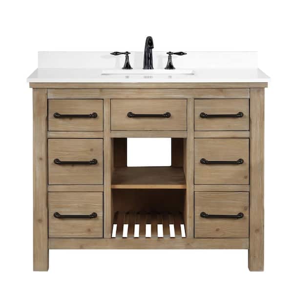 Ari Kitchen and Bath Lauren 42 in. W x 22 in. D x 34.5 in. H Single Bath Vanity in Weathered Fir with White Engineered Stone Top with Basin
