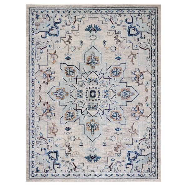 SAFAVIEH Madison Ivory/Light Blue 10 ft. x 14 ft. Border Geometric Floral Medallion Area Rug