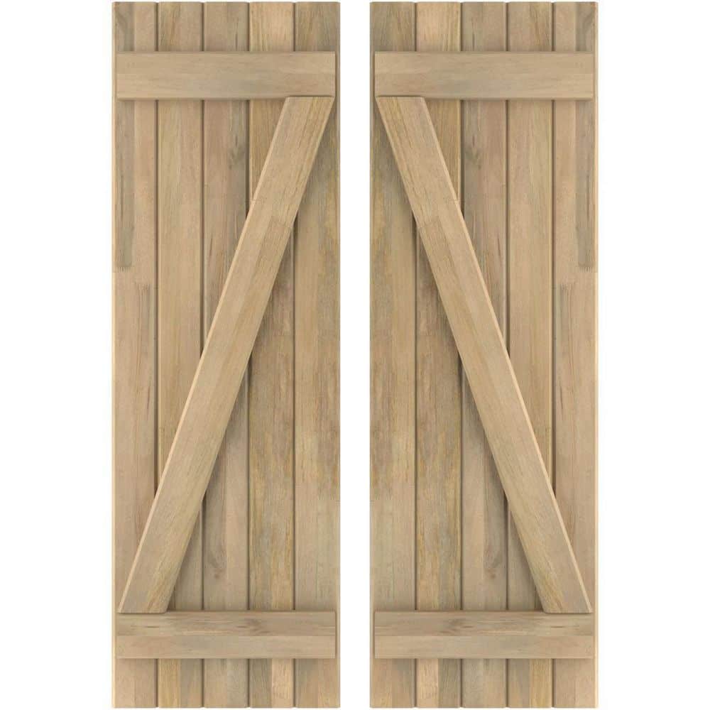 17-1/2 in. W x 56 in. H Americraft 5 Board Exterior Real Wood Joined Board and Batten Shutters with Z-Bar Unfinished price history on PriceWatchPro