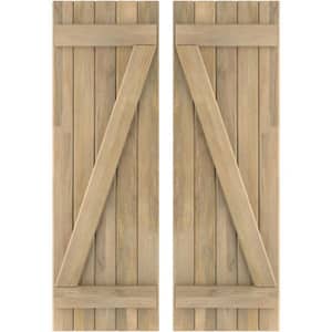 17-1/2 in. W x 72 in. H Americraft 5 Board Exterior Real Wood Joined Board and Batten Shutters with Z-Bar Unfinished