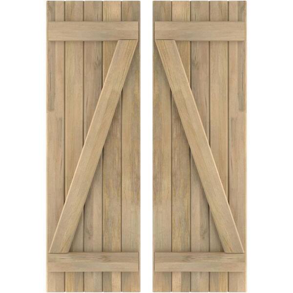Ekena Millwork 17-1/2 in. W x 79 in. H Americraft 5-Board Exterior Real Wood Joined Board and Batten Shutters with Z-Bar in Unfinished