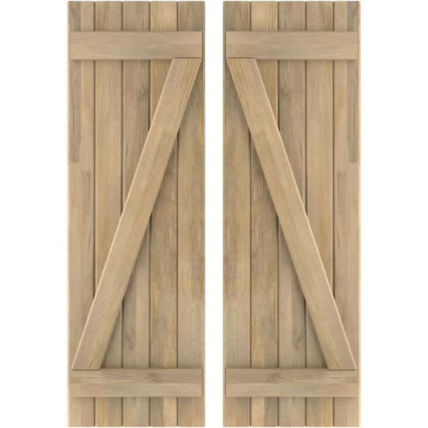 Ekena Millwork 17-1/2 in. W x 82 in. H Americraft 5-Board Exterior Real Wood Joined Board and Batten Shutters with Z-Bar in Unfinished