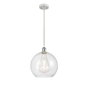 Athens 60-Watt 1 Light White and Polished Chrome Shaded Mini Pendant Light with Clear glass Clear Glass Shade