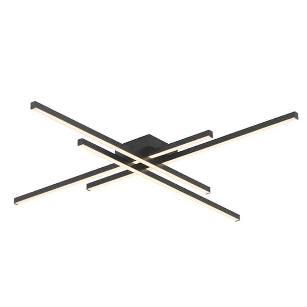 UMEILUCE 45.3 in. Modern Linear Black Integrated LED Dimmable Flush Mount for Living Dining Room
