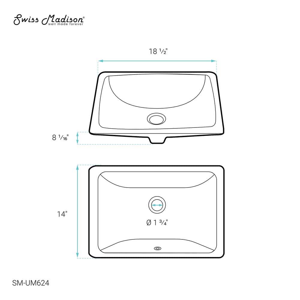 Plaisir White Ceramic Rectangular Under-Mount Bathroom Sink