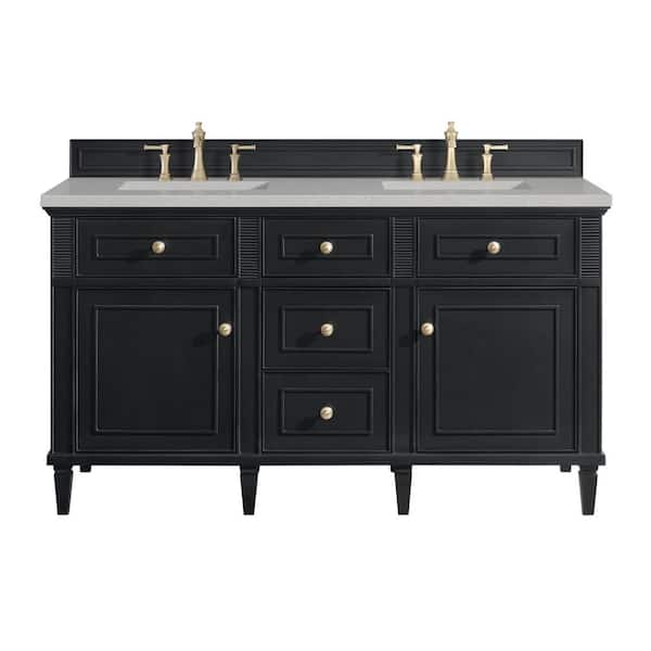 James Martin Vanities Lorelai 60.0 in. W. x 23.5 in. D x 34.06 in. H Double Bathroom Vanity in Black Onyx with Eternal Serena Quartz Top
