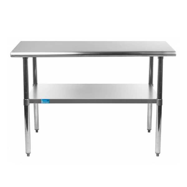 AMGOOD 14 in. x 30 in. NSF Stainless Steel Kitchen Utility Table with Bottom Shelf. Metal Work Bench