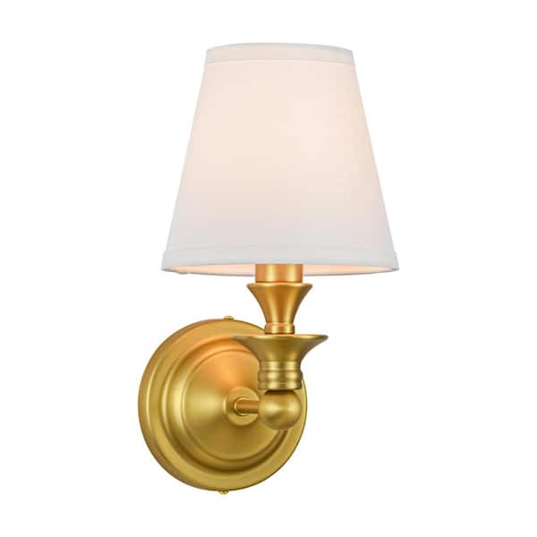 Kandras 6.3 in. 1-Light Farmhouse Brushed Gold Wall Sconce Fabric Drum Rustic Wall Light