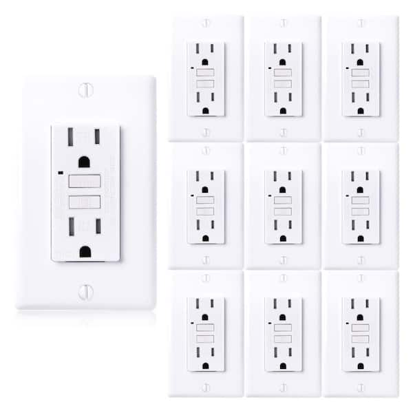 15-Amp 125-Volt GFCI Duplex Tamper Resistant Outlet, GFI Receptacle with Indicator Light and Wall Plate, White (10-Pack)