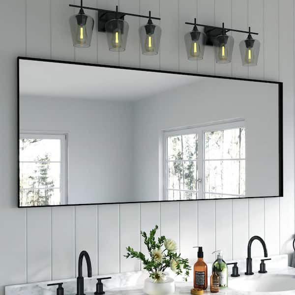 72 in. W x 32 in. H Rectangular Aluminum Framed Wall Bathroom Vanity Mirror in Black