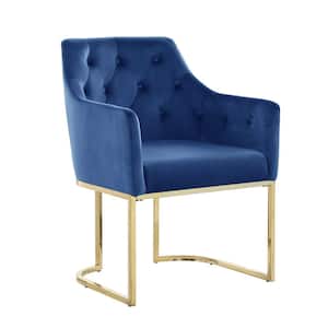 Lana Blue Tufted Velvet Arm Chair in Gold