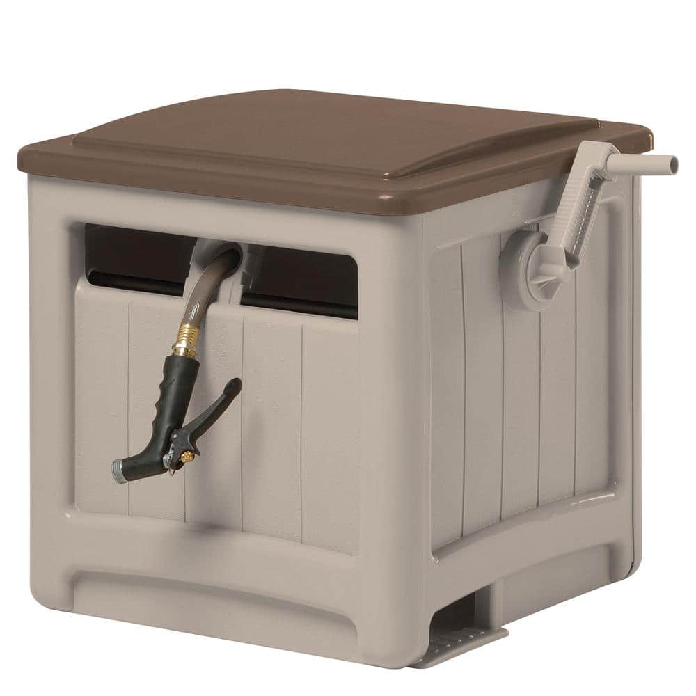 Taupe and Bronze Resin Hideaway Hose Reel with Smart Trak