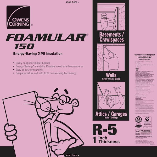 Owens Corning FOAMULAR 150 1 in. x 4 ft. x 8 ft. R-5 Scored Square Edge Rigid Foam Board Insulation Sheathing